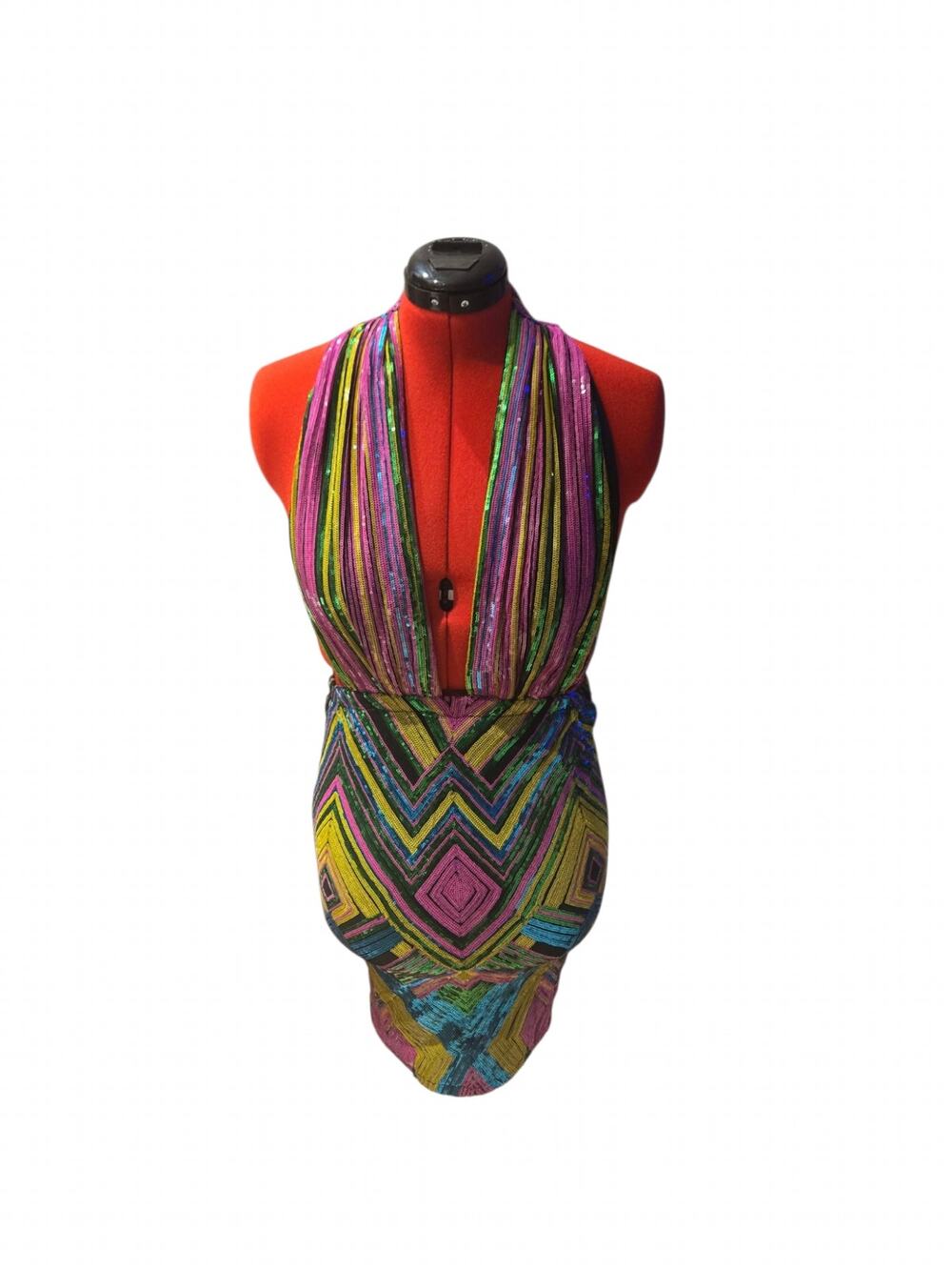NWT Fashion Nova multicolor backless party dress, size large